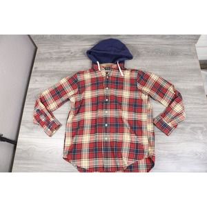Rare VTG POLO RALPH LAUREN Heritage Brand Plaid Hoodie Flannel Shirt Large